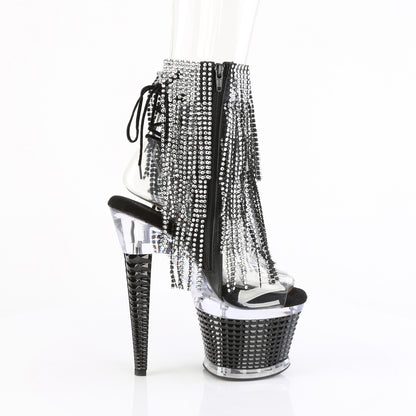 7" Heel, 3" Textured PF Open Toe/Heel Lace-Up Fringe Ankle (Pleaser SPEC1017RSF/C-S/C)