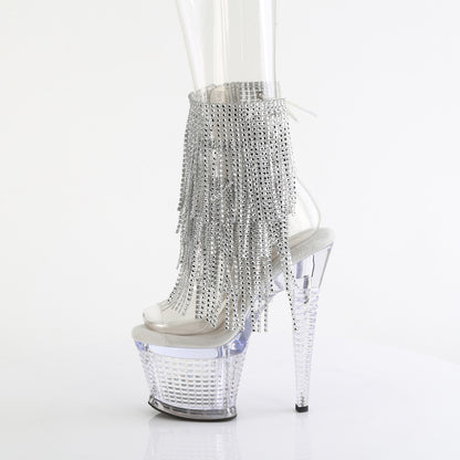 7" Heel, 3" Textured PF Open Toe/Heel Lace-Up Fringe Ankle (Pleaser SPEC1017RSF/C-S/C)