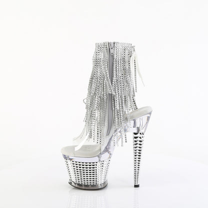 7" Heel, 3" Textured PF Open Toe/Heel Lace-Up Fringe Ankle (Pleaser SPEC1017RSF/C-S/C)
