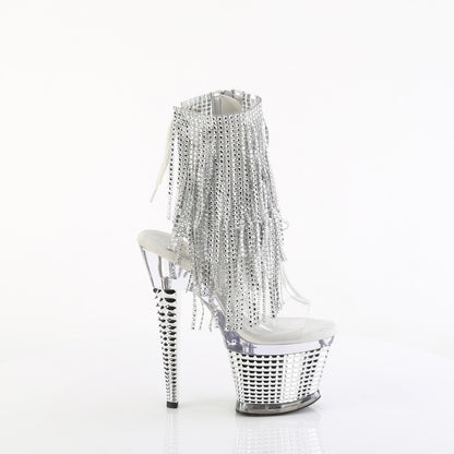 7" Heel, 3" Textured PF Open Toe/Heel Lace-Up Fringe Ankle (Pleaser SPEC1017RSF/C-S/C)