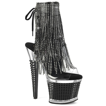 7" Heel, 3" Textured PF Open Toe/Heel Lace-Up Fringe Ankle (Pleaser SPEC1017RSF/C-S/C)