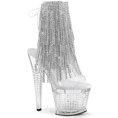 7" Heel, 3" Textured PF Open Toe/Heel Lace-Up Fringe Ankle (Pleaser SPEC1017RSF/C-S/C)