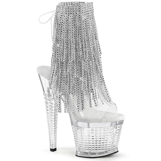 7" Heel, 3" Textured PF Open Toe/Heel Lace-Up Fringe Ankle (Pleaser SPEC1017RSF/C-S/C)