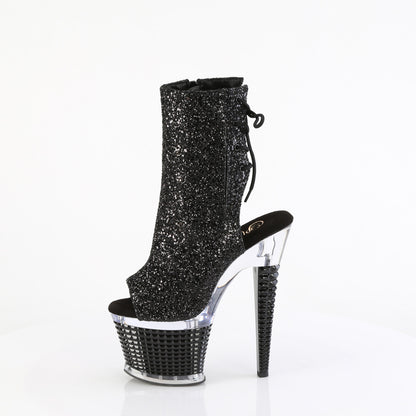 *7" Heel, 3" Textured PF Open Toe/Heel Ankle Boot, Side Zip (Pleaser SPEC1018G/BG/C-B)