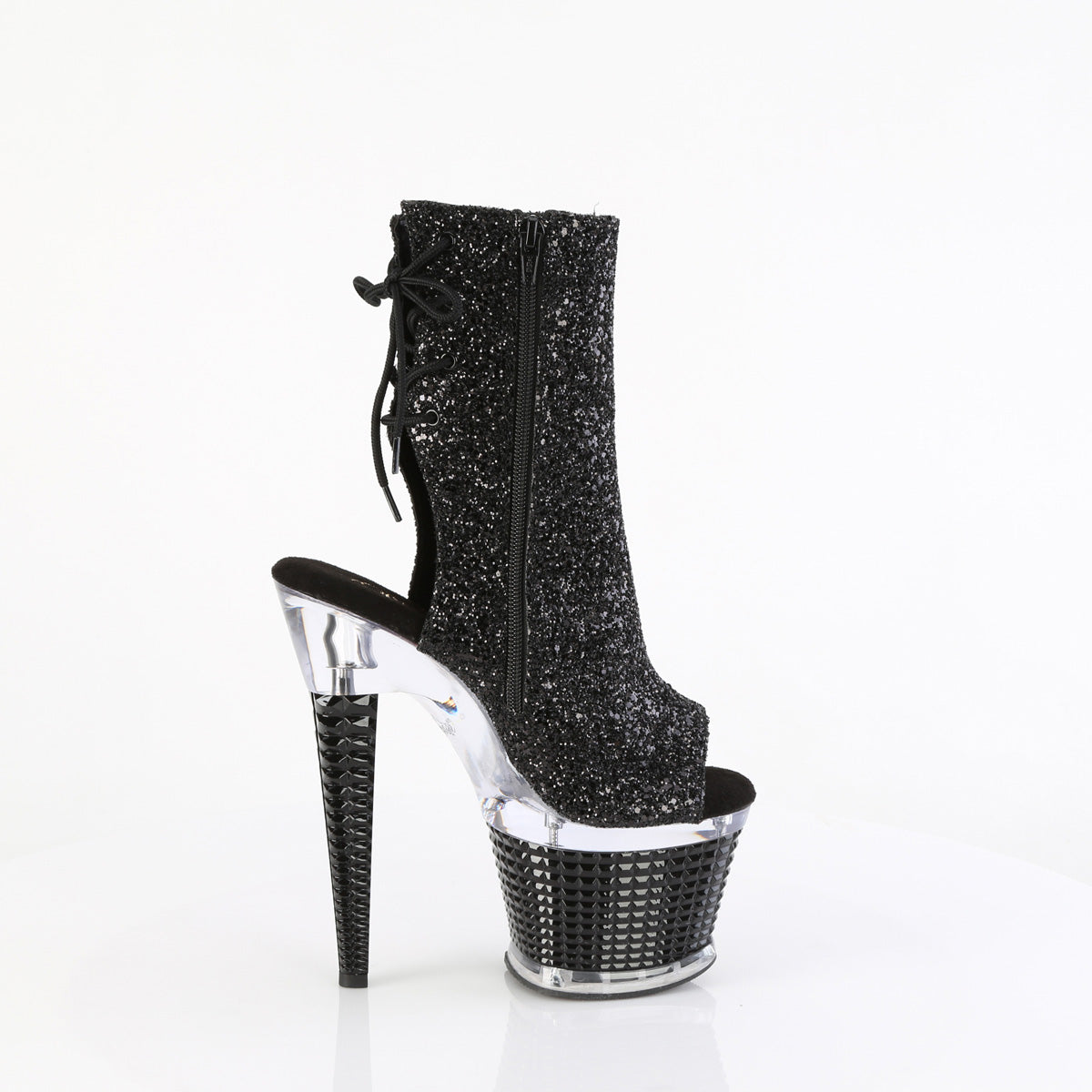 *7" Heel, 3" Textured PF Open Toe/Heel Ankle Boot, Side Zip (Pleaser SPEC1018G/BG/C-B)