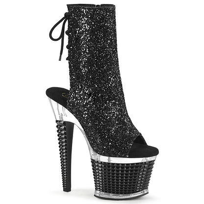 *7" Heel, 3" Textured PF Open Toe/Heel Ankle Boot, Side Zip (Pleaser SPEC1018G/BG/C-B)