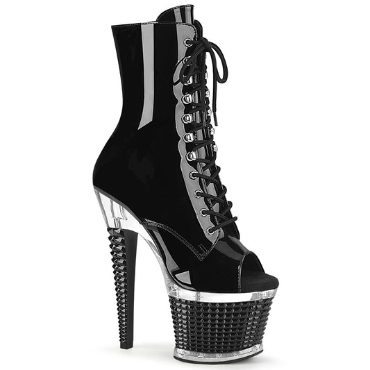 7" Heel, 3" Textured PF Peep Toe Ankle Boot, Side Zip (Pleaser SPEC1021/B/C-B)