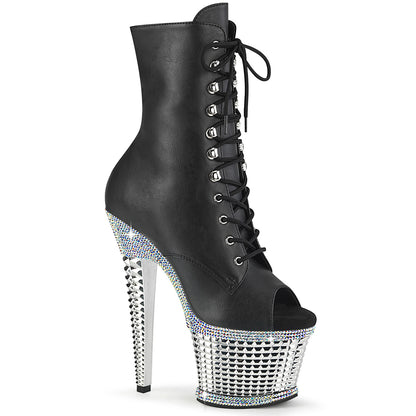 *7" Heel, 3" Textured PF Peep Toe Ankle Boot, Side Zip (Pleaser SPEC1021RS/BPU/SRSCH)
