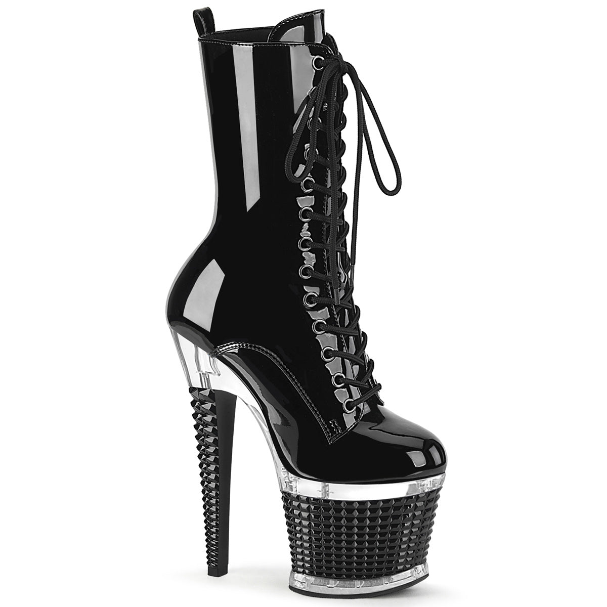 *7" Heel, 3" Textured PF Lace-Up Front Ankle Boot, Side Zip (Pleaser SPEC1040/B/C-B)