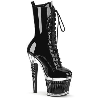 *7" Heel, 3" Textured PF Lace-Up Front Ankle Boot, Side Zip (Pleaser SPEC1040/B/C-B)