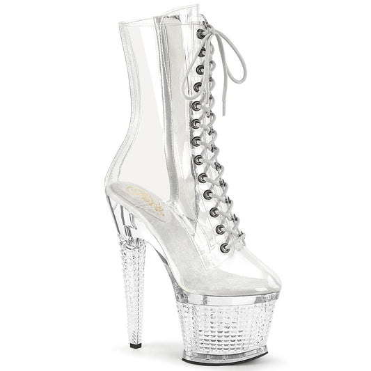 *7" Heel, 3" Textured PF Lace-Up Front Ankle Boot, Side Zip (Pleaser SPEC1040C/C/M)