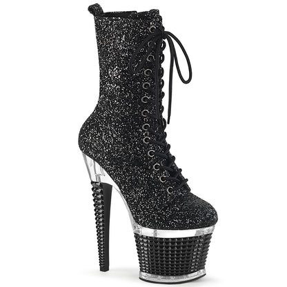 *7" Heel, 3" Textured PF Lace-Up Front Ankle Boot, Side Zip (Pleaser SPEC1040G/BG/C-B)