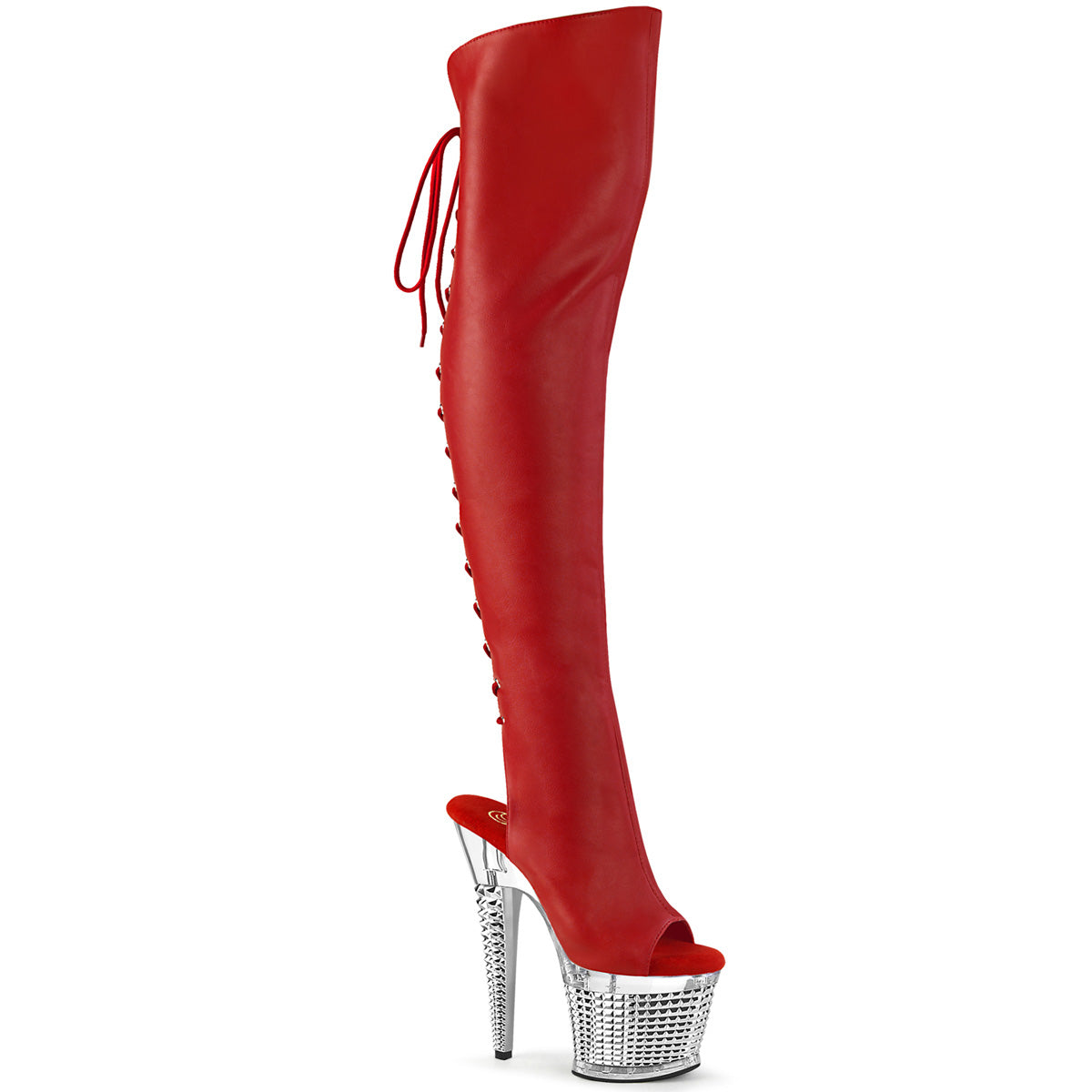 7" Heel, 3" Textured PF Over-The-Knee Boot, Side Zip (Pleaser SPEC3019/BPU/C-B)