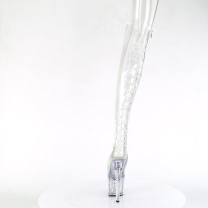 *7" Heel, 3" Textured PF Open Toe/Heel OTK Boot, Side Zip (Pleaser SPEC3019C/C/M)