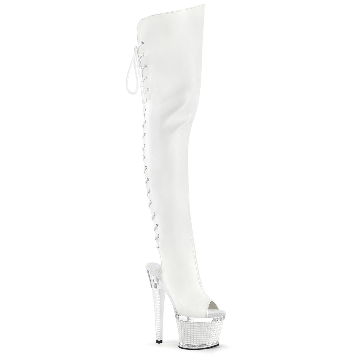 7" Heel, 3" Textured PF Lace-Up Back Thigh Boot, Side Zip (Pleaser SPEC3030/BPPU/C-BP)