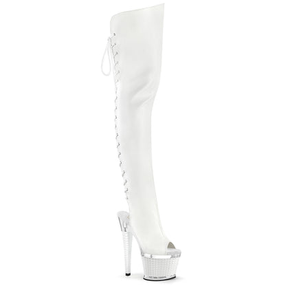 7" Heel, 3" Textured PF Lace-Up Back Thigh Boot, Side Zip (Pleaser SPEC3030/BPPU/C-BP)