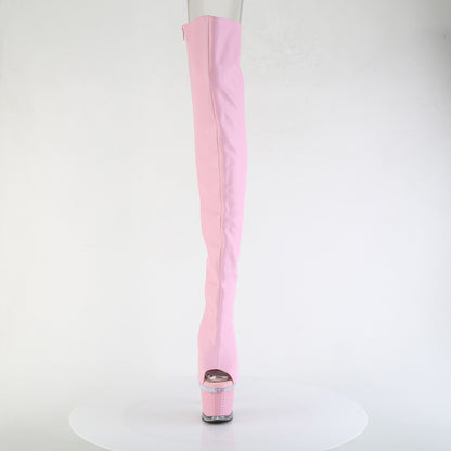 7" Heel, 3" Textured PF Lace-Up Back Thigh Boot, Side Zip (Pleaser SPEC3030/BPPU/C-BP)