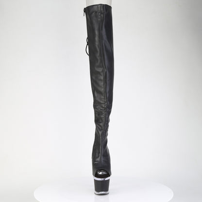 7" Heel, 3" Textured PF Lace-Up Back Thigh Boot, Side Zip (Pleaser SPEC3030/BPPU/C-BP)