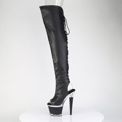 7" Heel, 3" Textured PF Lace-Up Back Thigh Boot, Side Zip (Pleaser SPEC3030/BPPU/C-BP)