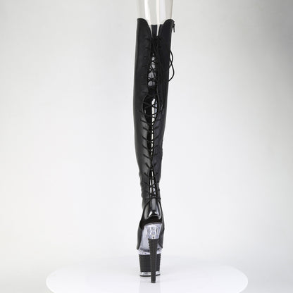 7" Heel, 3" Textured PF Lace-Up Back Thigh Boot, Side Zip (Pleaser SPEC3030/BPPU/C-BP)