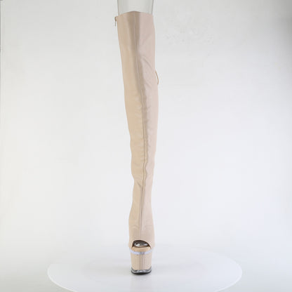 7" Heel, 3" Textured PF Lace-Up Back Thigh Boot, Side Zip (Pleaser SPEC3030/BPPU/C-BP)