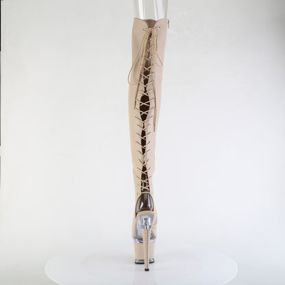 7" Heel, 3" Textured PF Lace-Up Back Thigh Boot, Side Zip (Pleaser SPEC3030/BPPU/C-BP)