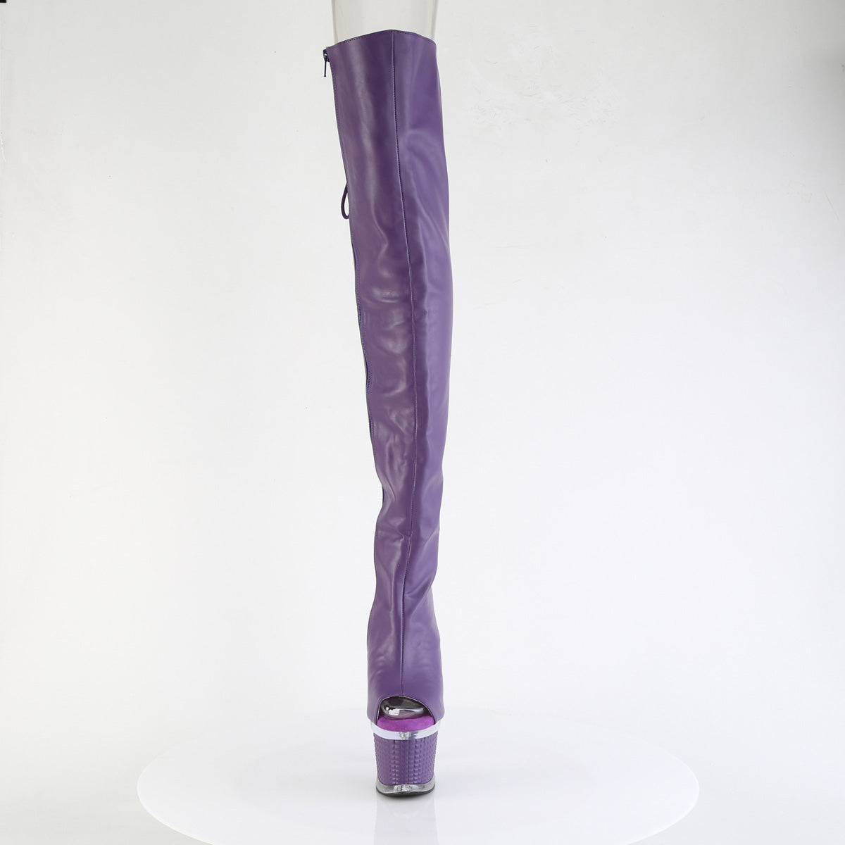7" Heel, 3" Textured PF Lace-Up Back Thigh Boot, Side Zip (Pleaser SPEC3030/BPPU/C-BP)