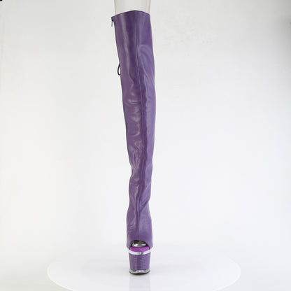 7" Heel, 3" Textured PF Lace-Up Back Thigh Boot, Side Zip (Pleaser SPEC3030/BPPU/C-BP)