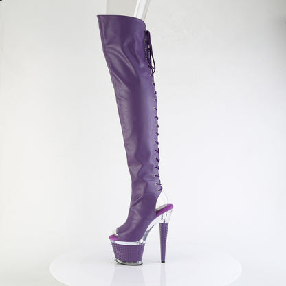 7" Heel, 3" Textured PF Lace-Up Back Thigh Boot, Side Zip (Pleaser SPEC3030/BPPU/C-BP)