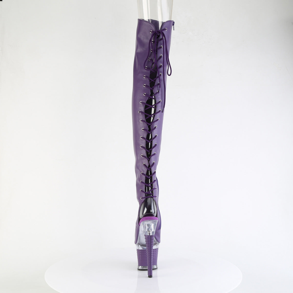 7" Heel, 3" Textured PF Lace-Up Back Thigh Boot, Side Zip (Pleaser SPEC3030/BPPU/C-BP)