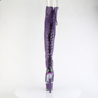 7" Heel, 3" Textured PF Lace-Up Back Thigh Boot, Side Zip (Pleaser SPEC3030/BPPU/C-BP)