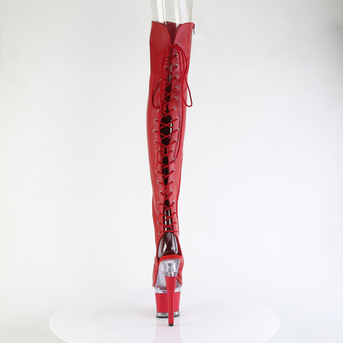 7" Heel, 3" Textured PF Lace-Up Back Thigh Boot, Side Zip (Pleaser SPEC3030/BPPU/C-BP)