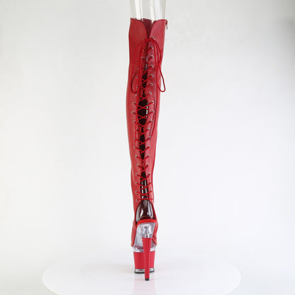 7" Heel, 3" Textured PF Lace-Up Back Thigh Boot, Side Zip (Pleaser SPEC3030/BPPU/C-BP)