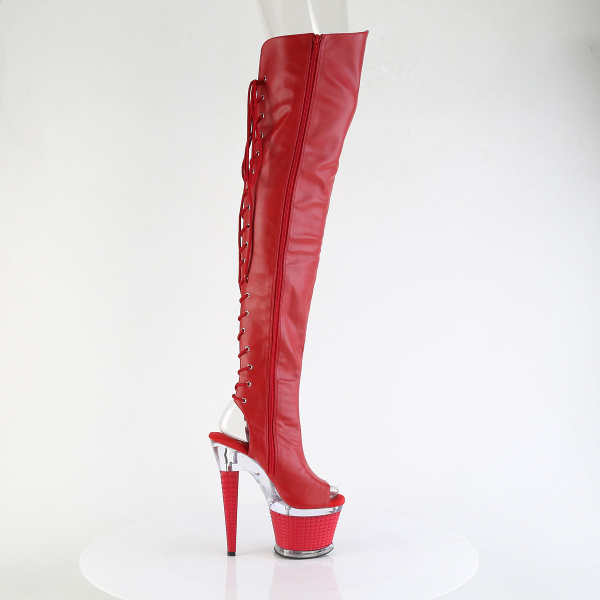 7" Heel, 3" Textured PF Lace-Up Back Thigh Boot, Side Zip (Pleaser SPEC3030/BPPU/C-BP)