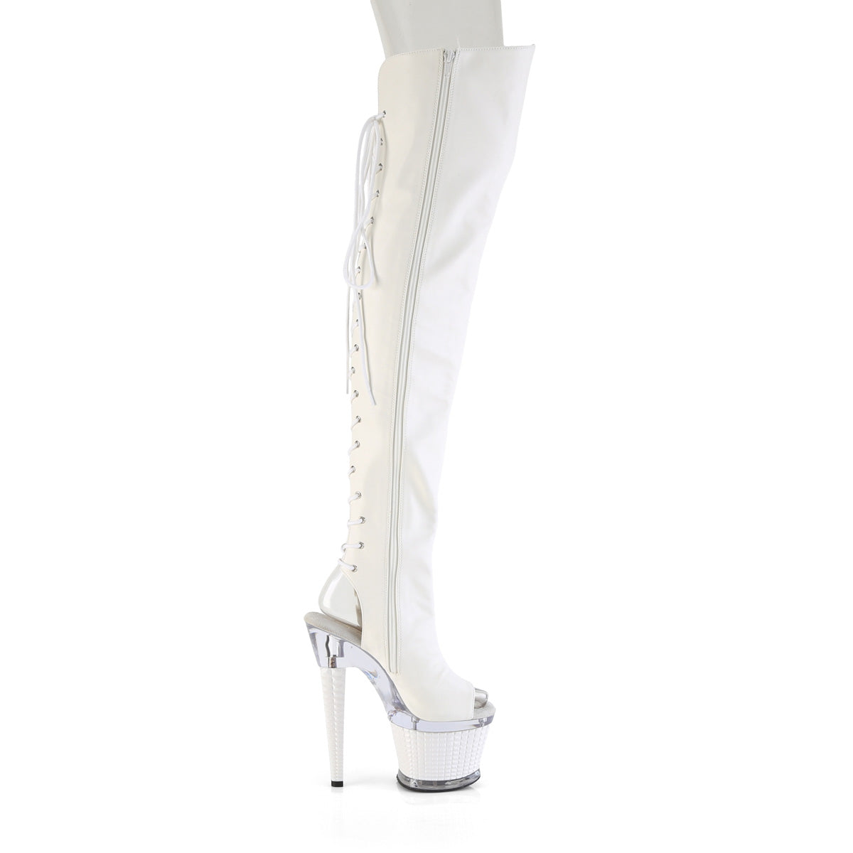 7" Heel, 3" Textured PF Lace-Up Back Thigh Boot, Side Zip (Pleaser SPEC3030/BPPU/C-BP)