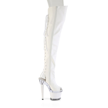 7" Heel, 3" Textured PF Lace-Up Back Thigh Boot, Side Zip (Pleaser SPEC3030/BPPU/C-BP)