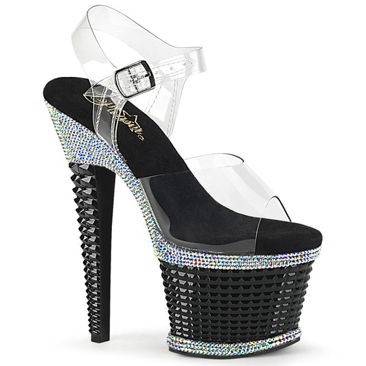 7" Heel, 3" Textured PF Ankle Strap Sandal w/RS (Pleaser SPEC708RS/C/BRS)