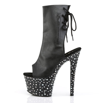 7" Heel, 2 3/4" PF Open Toe/Heel Ankle Boot, side Zip (Pleaser STDANCE1018-7/BPU/M)
