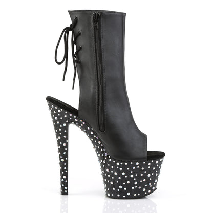 7" Heel, 2 3/4" PF Open Toe/Heel Ankle Boot, side Zip (Pleaser STDANCE1018-7/BPU/M)