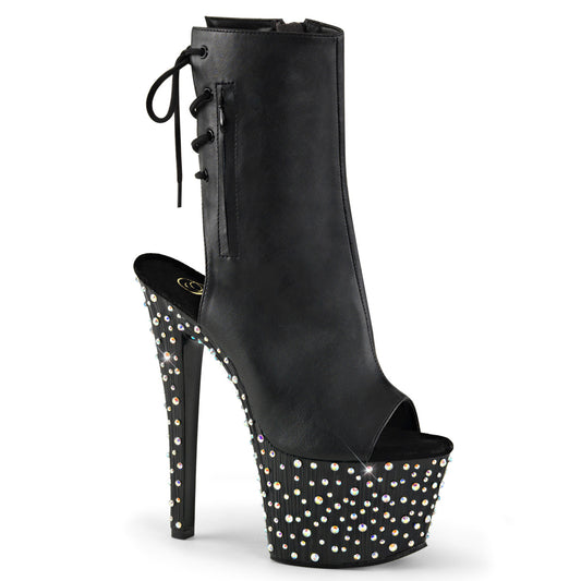 7" Heel, 2 3/4" PF Open Toe/Heel Ankle Boot, side Zip (Pleaser STDANCE1018-7/BPU/M)
