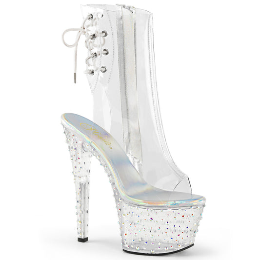 *7" Heel, 2 3/4" PF Open Toe/Heel Ankle Boot, Side Zip (Pleaser STDANCE1018C-7/C/M)