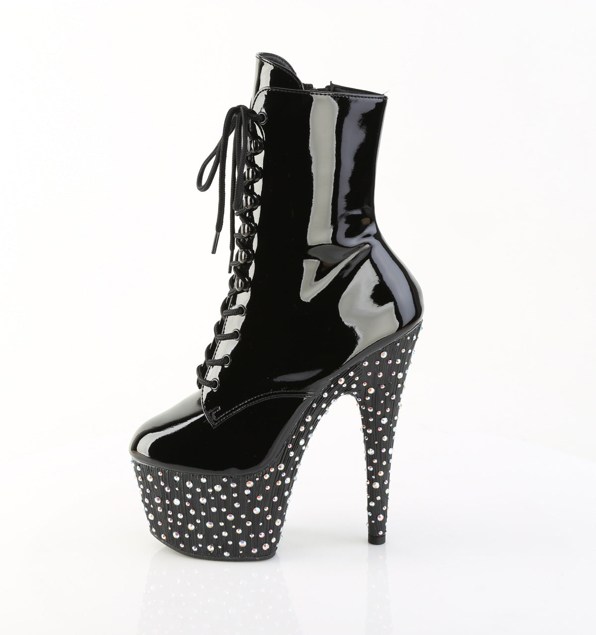 7" Heel, 2 3/4" PF Lace-Up Front Ankle Boot, Side Zip (Pleaser STDANCE1020/B/M)
