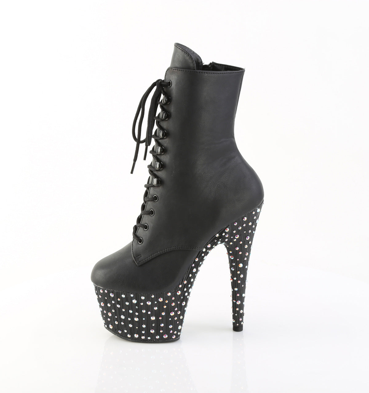 7" Heel, 2 3/4" PF Lace-Up Front Ankle Boot, Side Zip (Pleaser STDANCE1020/B/M)