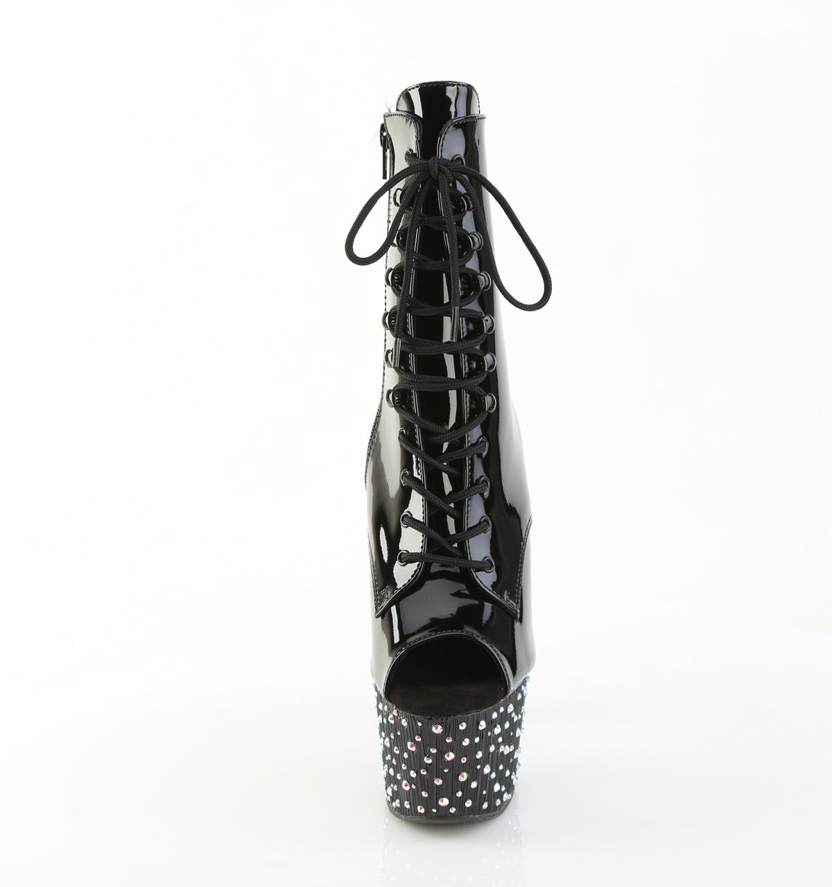 7" Heel, 2 3/4" PF Peep Toe Lace-Up Ankle Boot, Side Zip (Pleaser STDANCE1021/B/M)