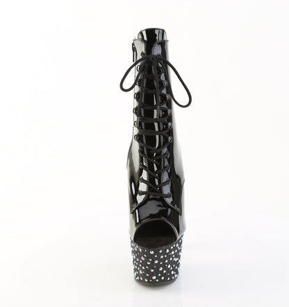 7" Heel, 2 3/4" PF Peep Toe Lace-Up Ankle Boot, Side Zip (Pleaser STDANCE1021/B/M)