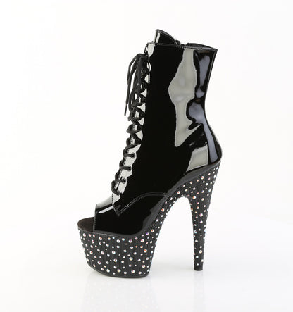 7" Heel, 2 3/4" PF Peep Toe Lace-Up Ankle Boot, Side Zip (Pleaser STDANCE1021/B/M)