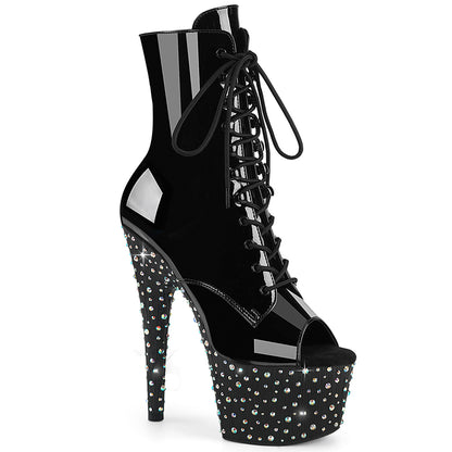 7" Heel, 2 3/4" PF Peep Toe Lace-Up Ankle Boot, Side Zip (Pleaser STDANCE1021/B/M)