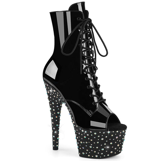 7" Heel, 2 3/4" PF Peep Toe Lace-Up Ankle Boot, Side Zip (Pleaser STDANCE1021/B/M)