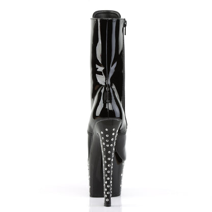 7" Heel, 2 3/4" RS Studded PF Lace-Up Ankle Boot, Side Zip (Pleaser STDUS1020-7/B/M)