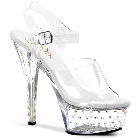 6" Heel, 1 3/4" PF Rhinestone Studded Ankle Strap P/F Sandal (Pleaser STDUS608/C/M)